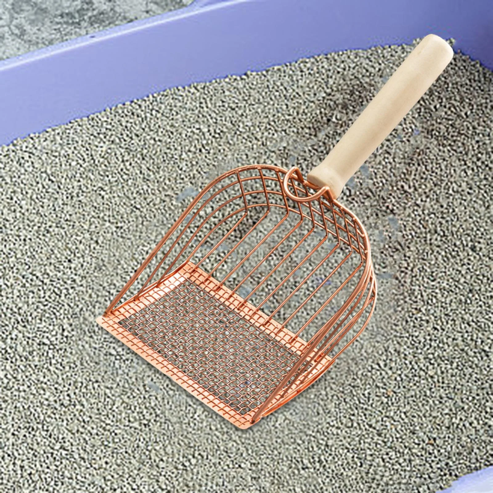 TOOYFUL Metal Litter Scooper, Nonstick Pet Litter Scoops with Wood Handle, Substrate Scoops, Cat Litter Shovels, Cat Litter Scoops Rose Gold