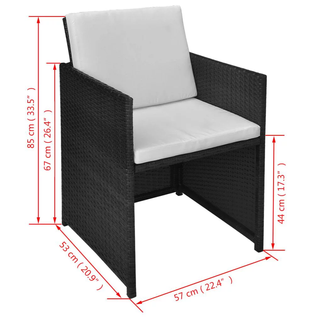 3 Piece Bistro Set with Cushions Poly Rattan Black