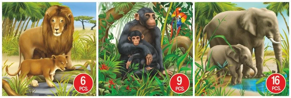 D-Toys Lion Monkey Elephant Children's Jigsaw Puzzle Animal 3-Pack - 6, 9 & 16 Piece Jigsaw Puzzle