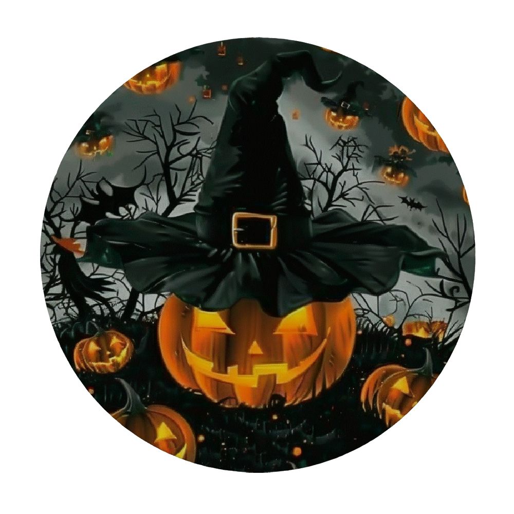 Patifu  Halloween Table Cloth Evil Pumpkin Round Tablecloth   Bat Eyes Wizard Hat in Dark Tablecloths for Dining Room, Party, Banquet White