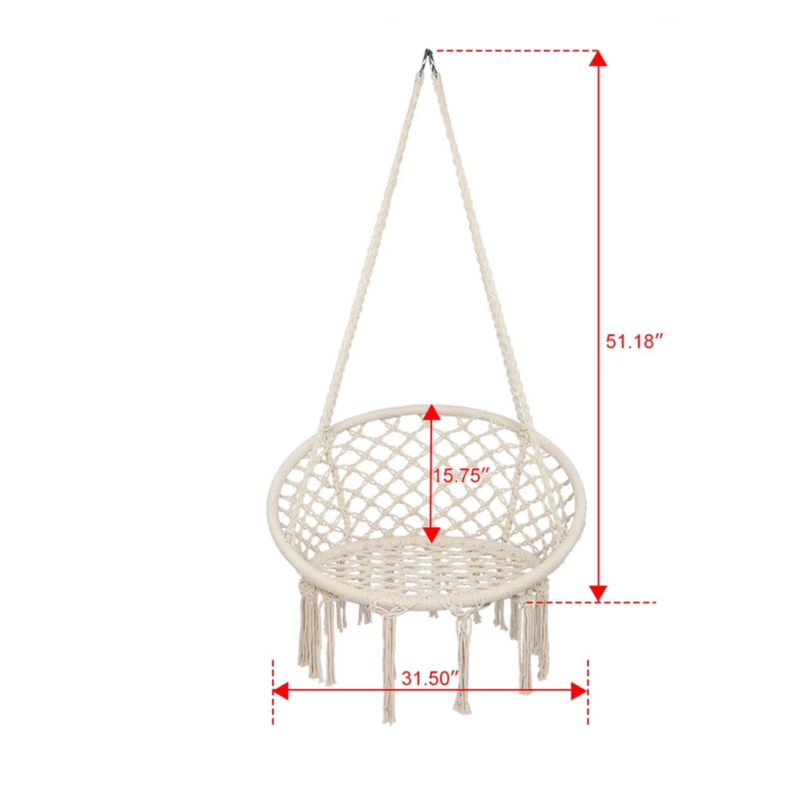 1pcs Hanging Rope Chair With Round Tassel ,Beige