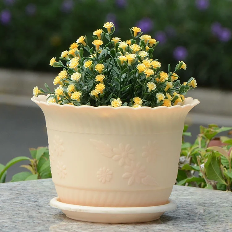 PP Durable Plant Flower Pot Pretty Solid Color Printing Thickened Green Radish Fleshy Flower Pots with a Tray Home Garden Tool