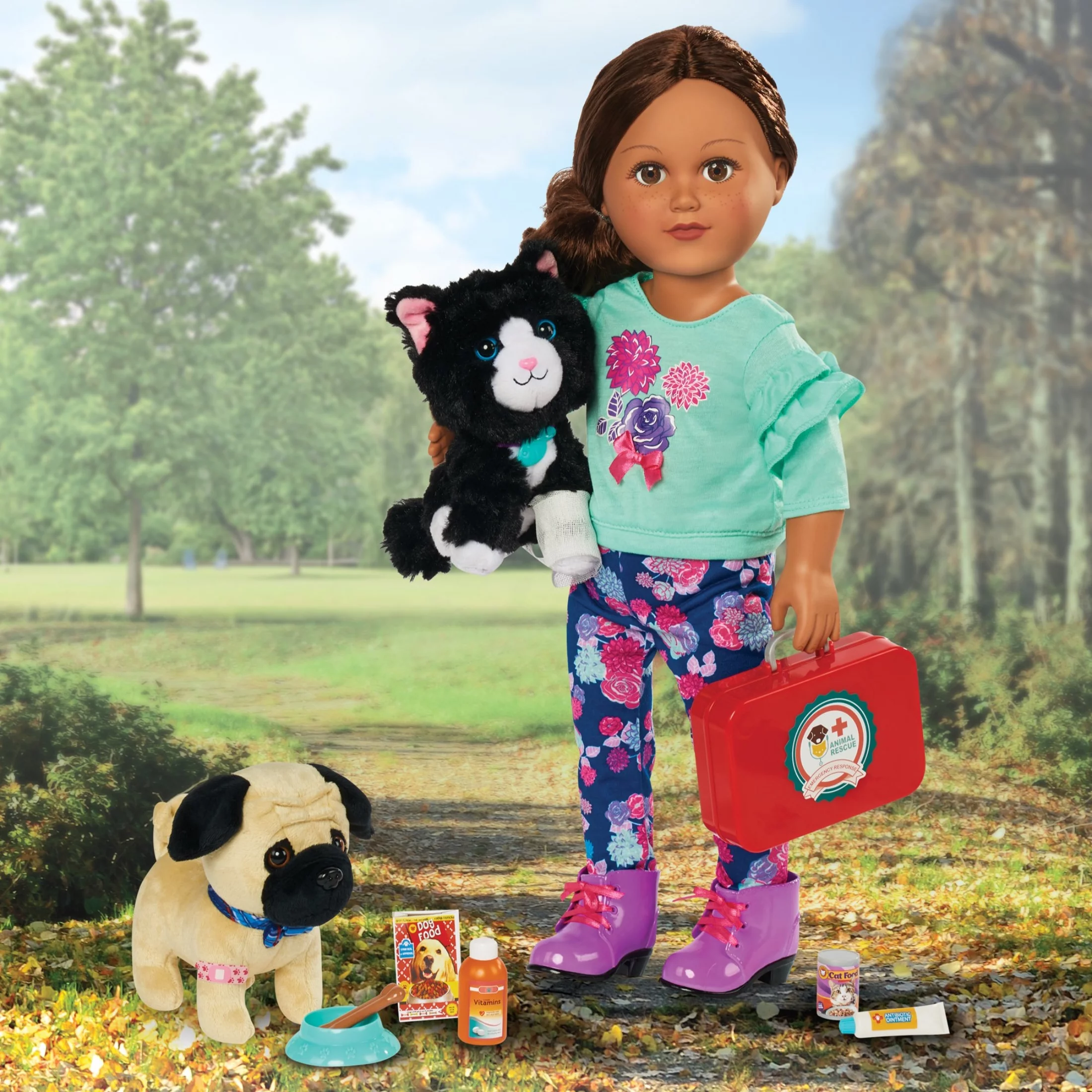 My Life As Animal Rescue Kit, Examine & Treat Pet Vet Play Set for Kids Girls Boys Christmas Stocking Stuffers, Holiday Present, Birthday Gift Toys and Party Favor & CUSTOM Storage Carrier