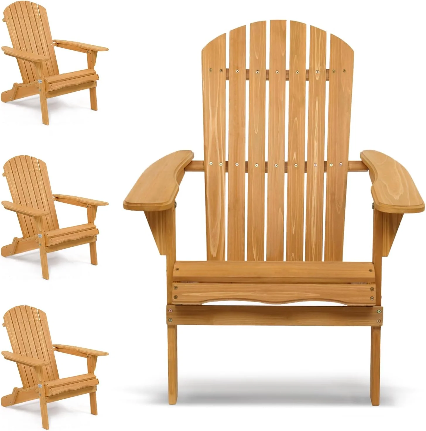 VINGLI Wooden Folding Adirondack Chairs Set of 4 for Outdoor, 350LBS Clearance Fire Pit Chairs, All Weather Wood Patio Lounge Chair for Garden/Lawn/Yard