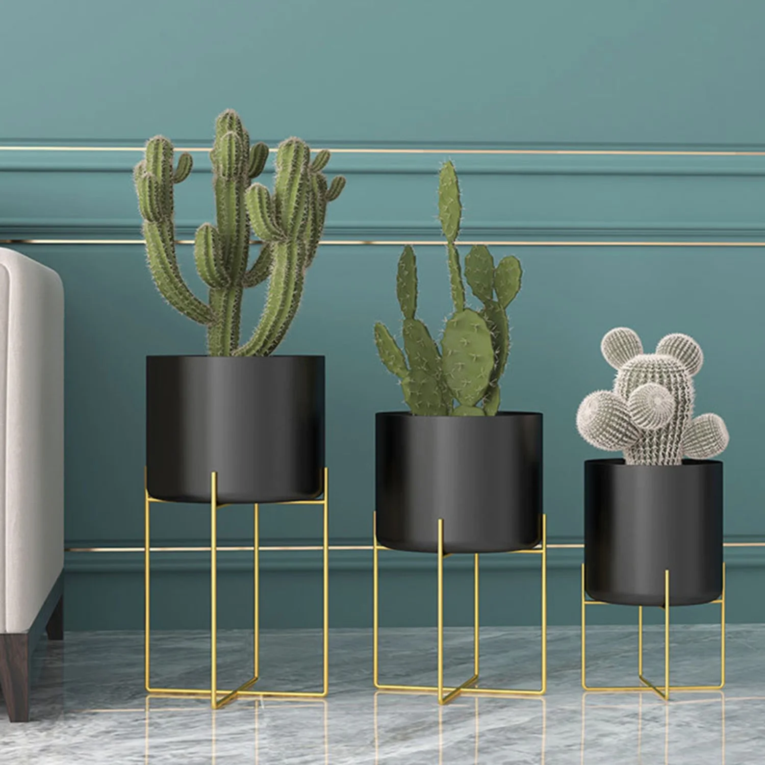 Gold Plant Stand with Pot Fashion Light Luxury Floor Type Living Room Shelf Large Metal Planter   Decor