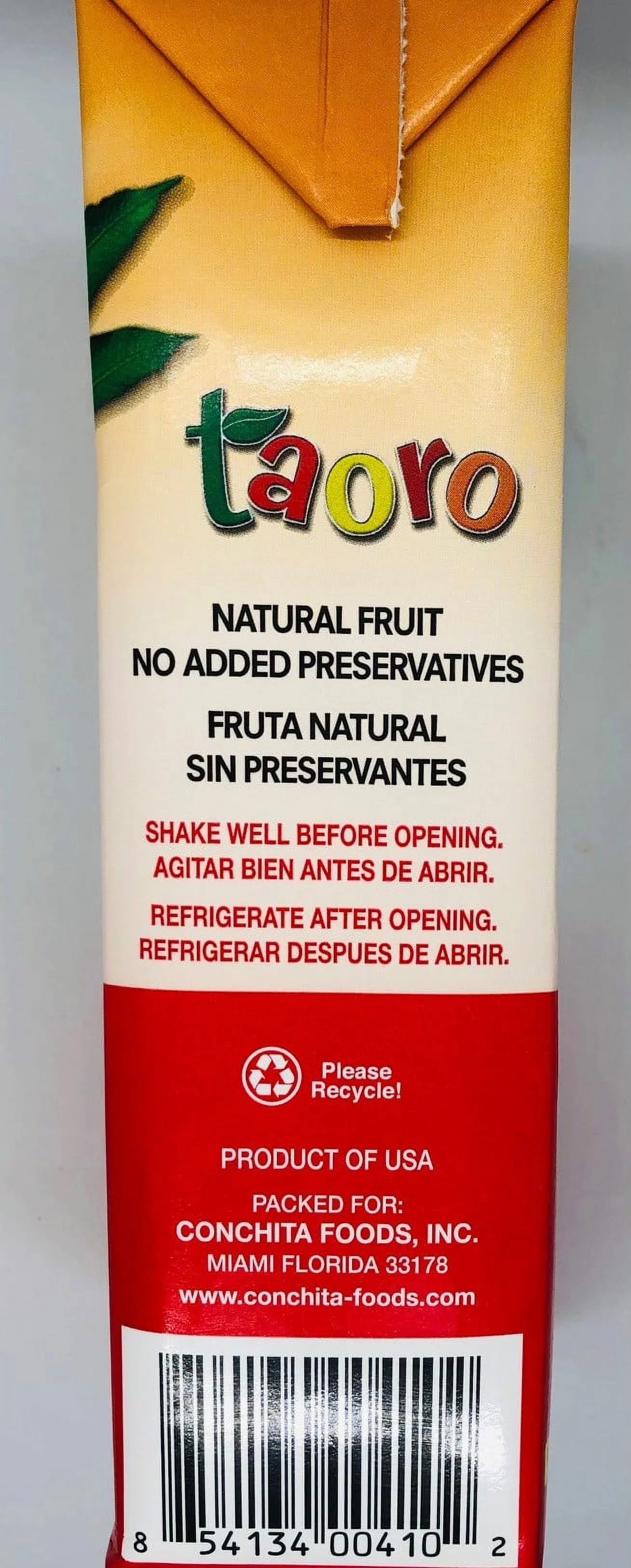 Taoro Mango Flavor Nectar 32 Ounces Carton Box