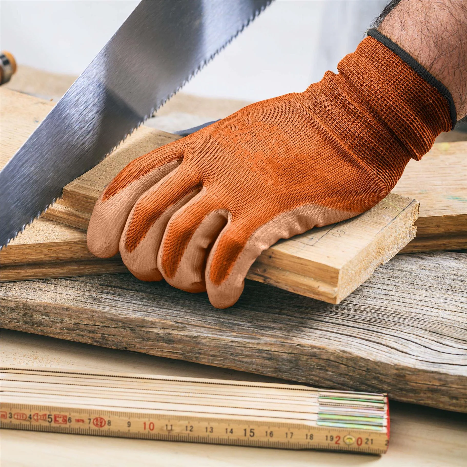 WeCare Orange Working Gloves with PU Coating (L) - 3 Pairs of Safety Work Gloves - Construction, Gardening, Electric Gloves