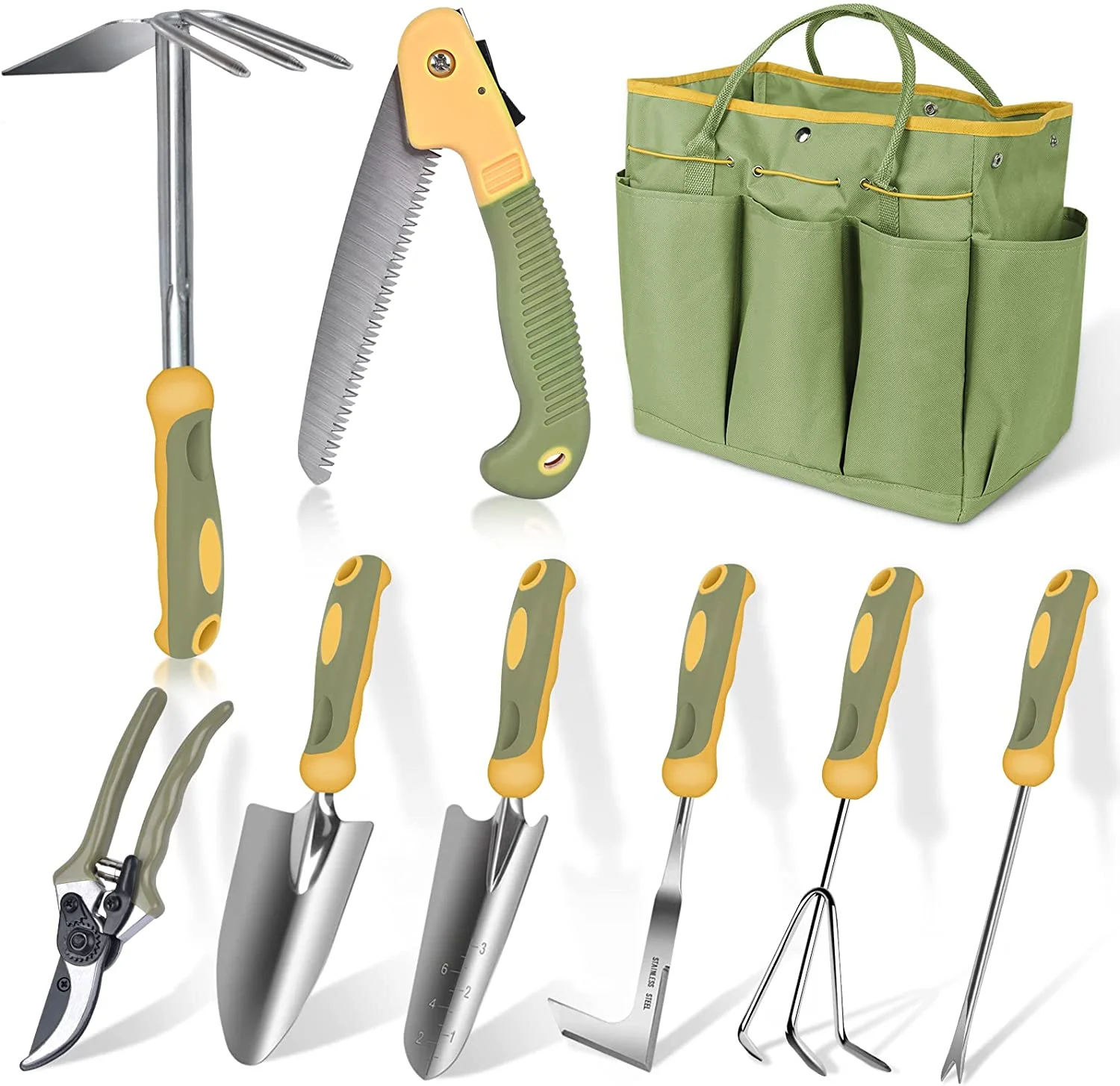 Red Gardening Tools  z 9 Piece Stainless Steel Heavy Duty Garden Tools  Red Gardening Hand Tools with Non-Slip Ergonomic Handle  Garden Tote Bag  Gardening kit  Gardening Gifts for Women