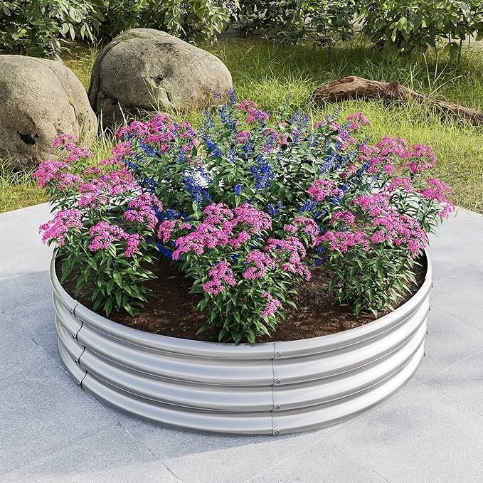 Raised Garden Bed Outdoor Garden Planter Box for Vegetable Flower,Circular,Black 4x4