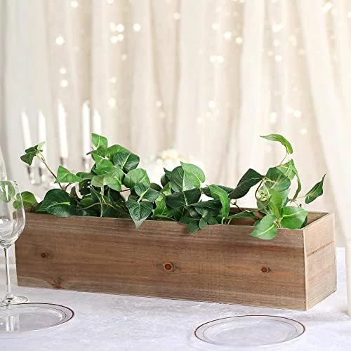 24x6'' Natural Rectangular Wood Planter Box Set with Removable Plastic Liners