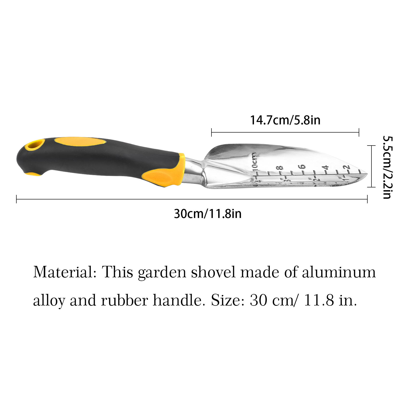 Transplanter Trowel Garden Shovel Hand Trowel Cast-Aluminum Heavy Duty Gardening Tool Depth Marker Measurement Trowel with Ergo Handle for Digging and Planting Engraved Depth Guide (Yellow)