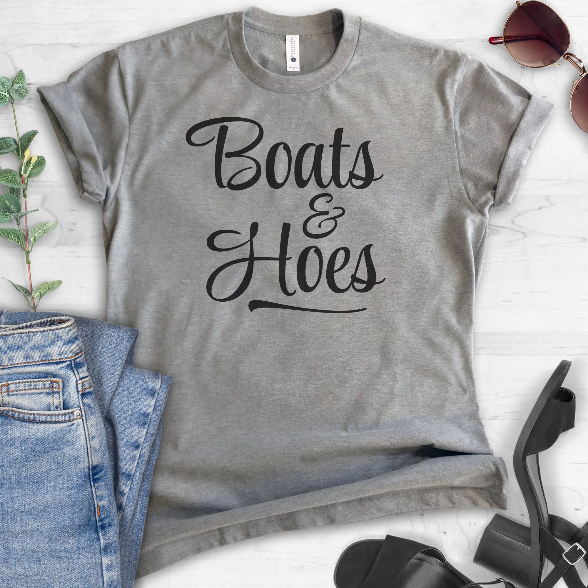 Boats And Hoes T-shirt, Unisex Women's Men's Shirt, Cute Vacation T-shirt, Funny Boating shirt, Dark Heather Gray, Medium