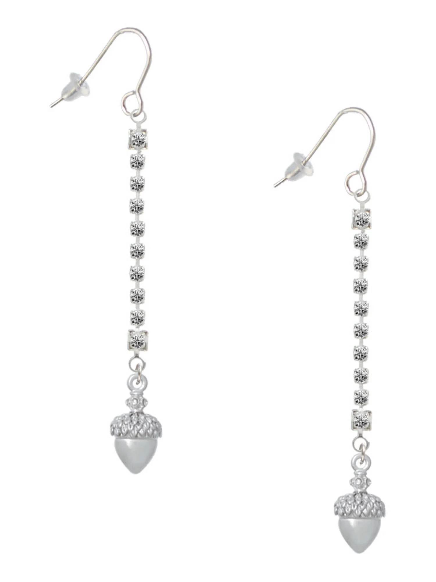 Delight Jewelry Silvertone Small Acorn with Crystals - Silver-tone Long Sparkle Dangle French Earrings
