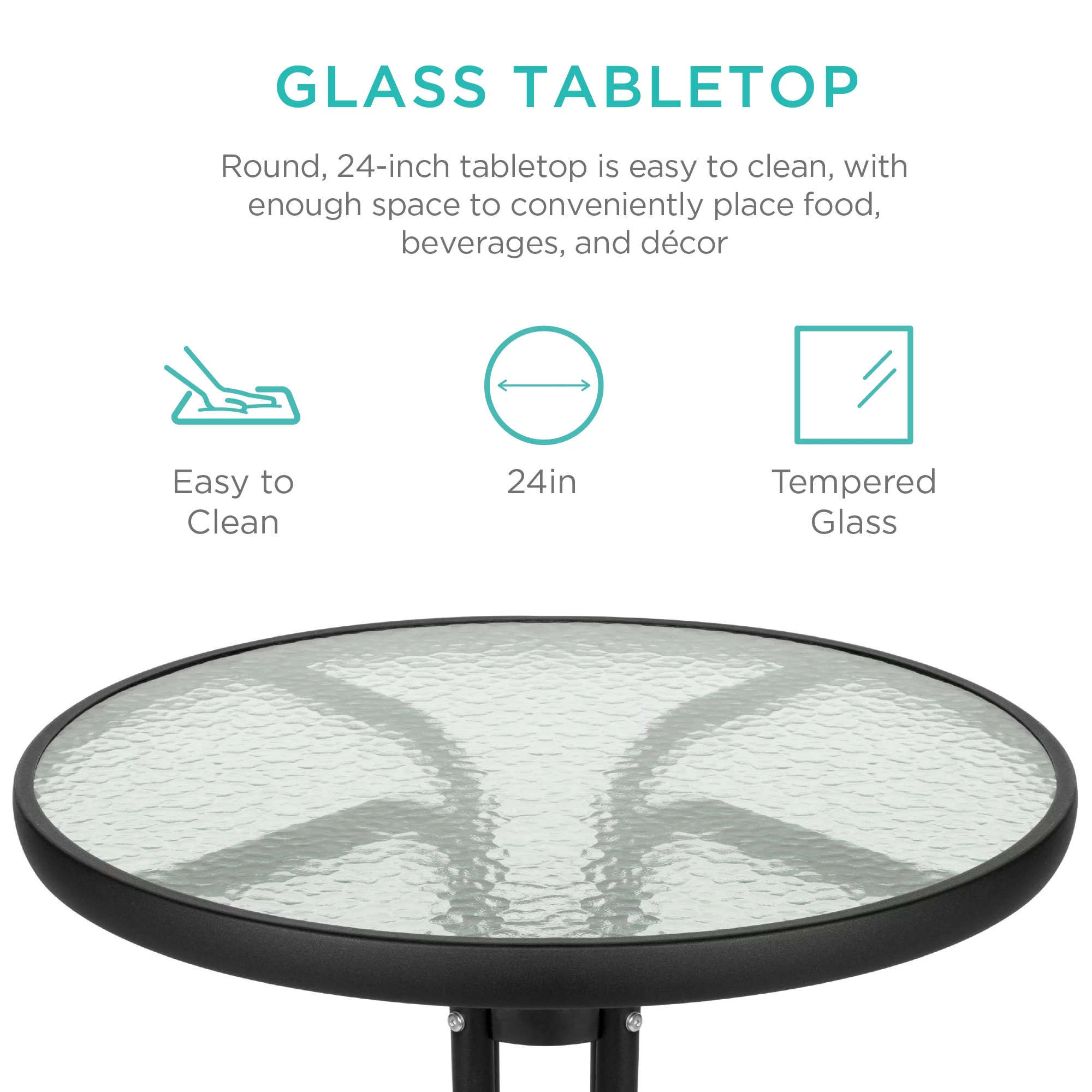 Best Choice Products 3-Piece Patio Bistro Dining Furniture Set w/ Round Textured Glass Tabletop, Folding Chairs - Beige