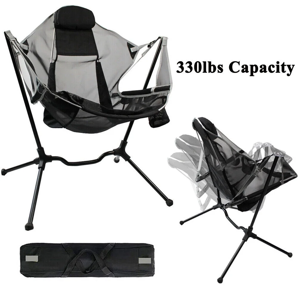 Outdoor Folding Chair Camping Fishing Picnic Seat w/Storage Bag Cup Holder Gray