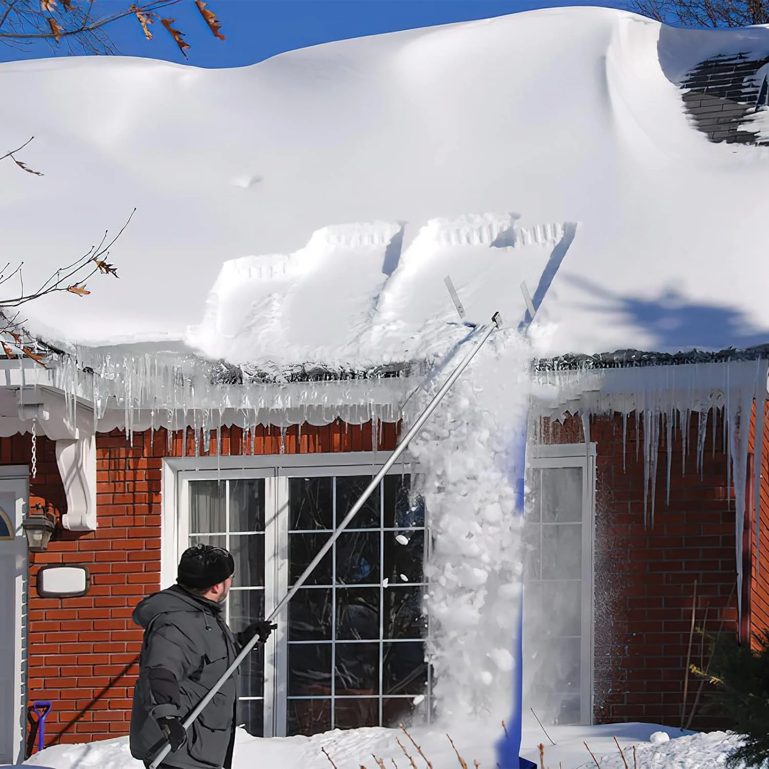 Snow Roof Rake - 4-20FT Aluminium Snow Shovel Roof Rake 5 X 4FT Adjustable Extended Pole Anti-Slip Handle,Roof Snow Rake Removal Tool Fast Cleaning with Nylon Slide Protect Roof for Any Roof