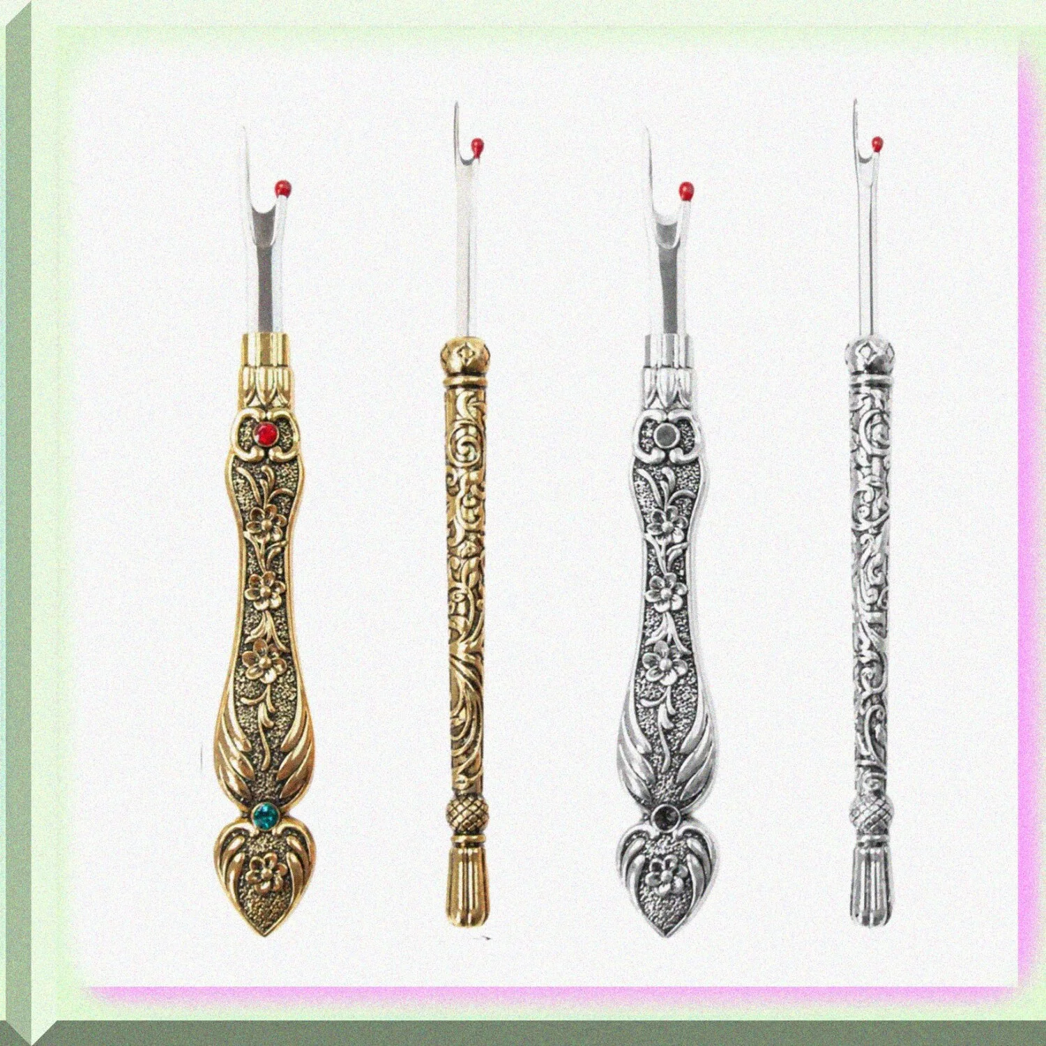 RetroGrip Seam Rippers Set - 4 Pcs, 2 Sizes, Easy-Grip Metal Tools for Quick Unpicking Sewing, Embroidery & Quilting