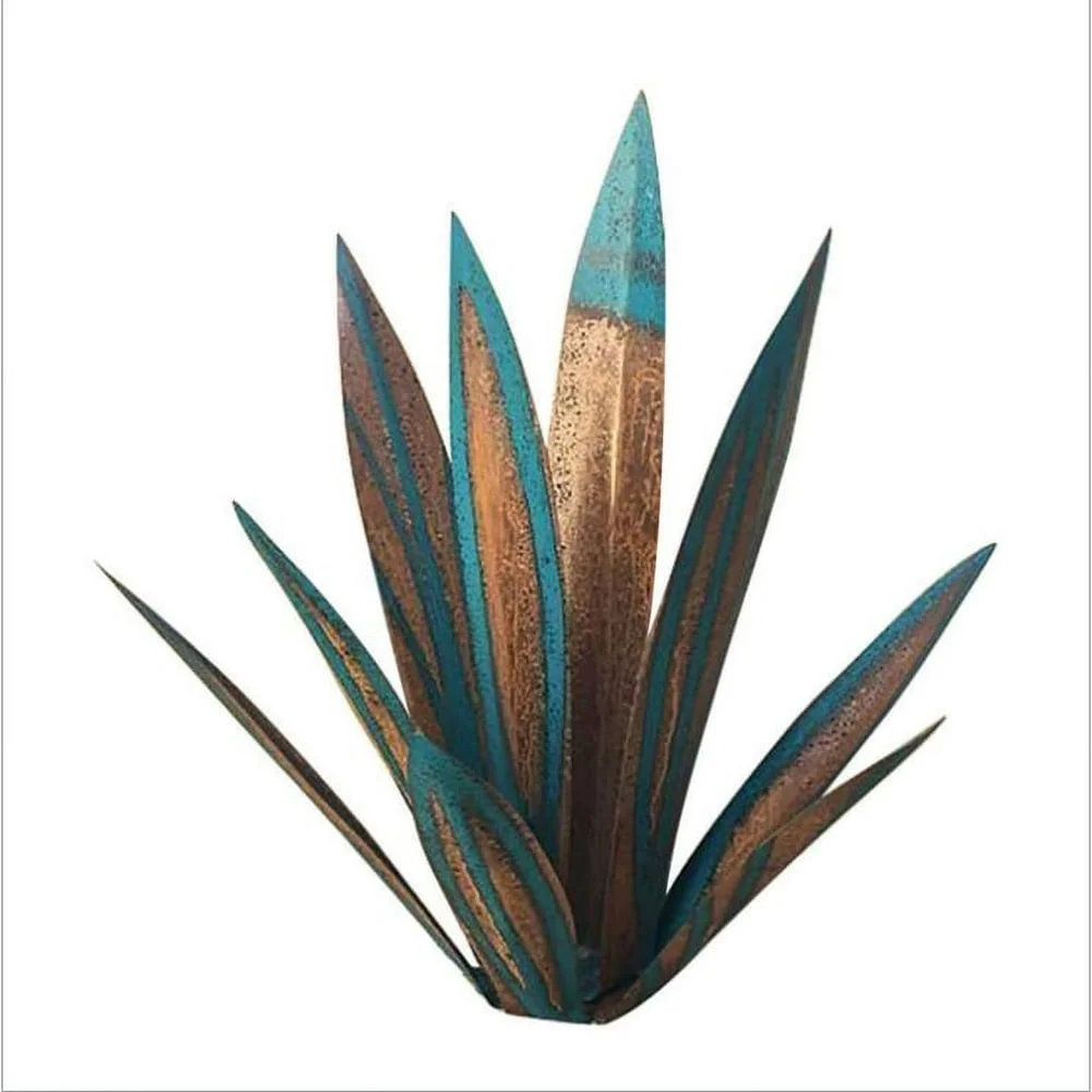 NEWCE   Rustic Sculpture  11” DIY Rustic  Painted Metal Agave Decor 9 leaves  Metal Agave Plant Garden Yard Art Sculpture Lawn Home Ornaments