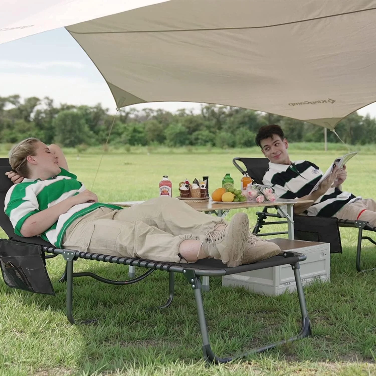 KingCamp Chaise Lounge Outdoor 5-Position Adjustable Patio Lounge Chair,Folding Tanning Chair for Lawn,Beach,Pool and Sunbathing,Portable Heavy-Duty Camping Reclining Chair with Pillow (1, Black)