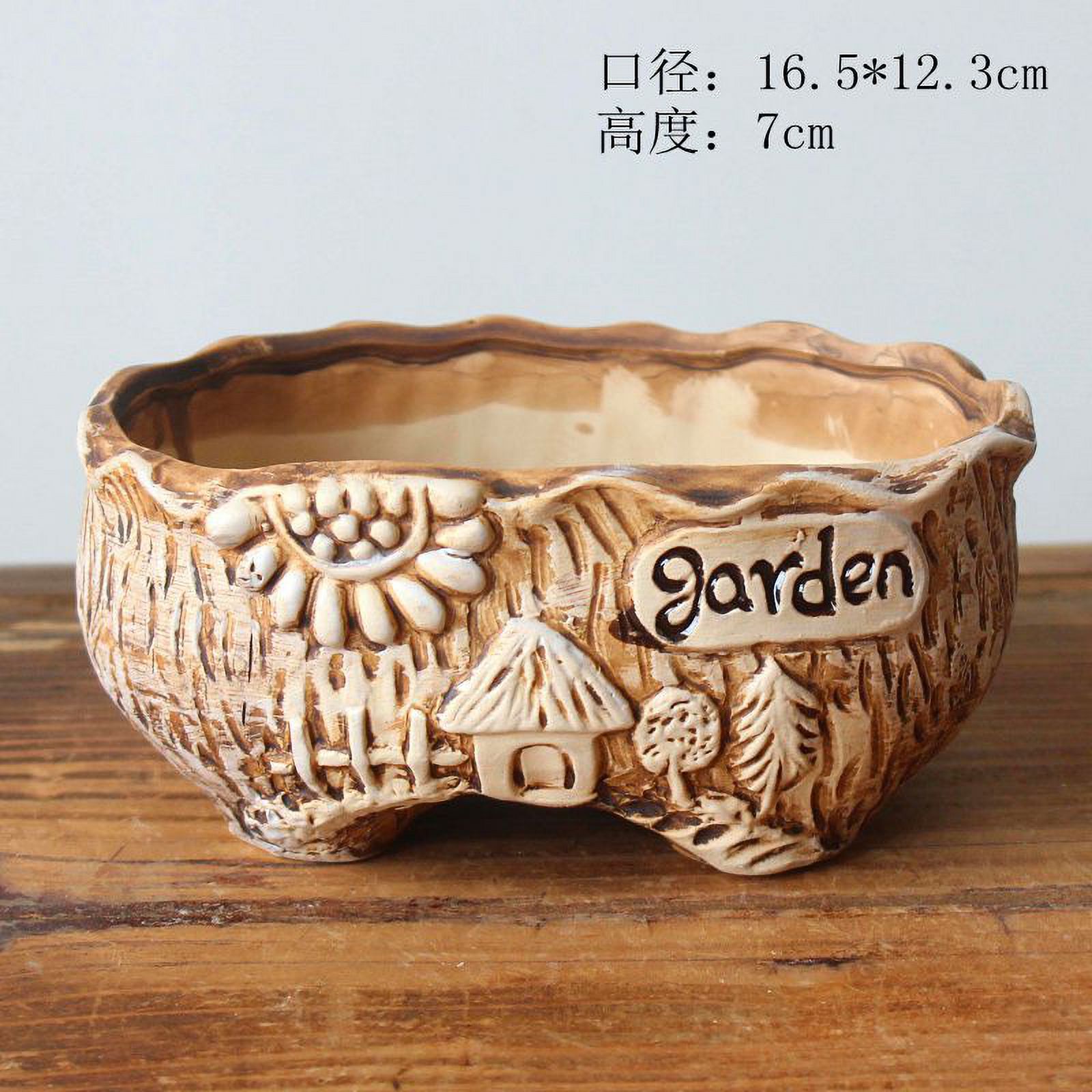 Hand-painted Coarse Ceramic Succulent Planter - Desktop Plant Pot