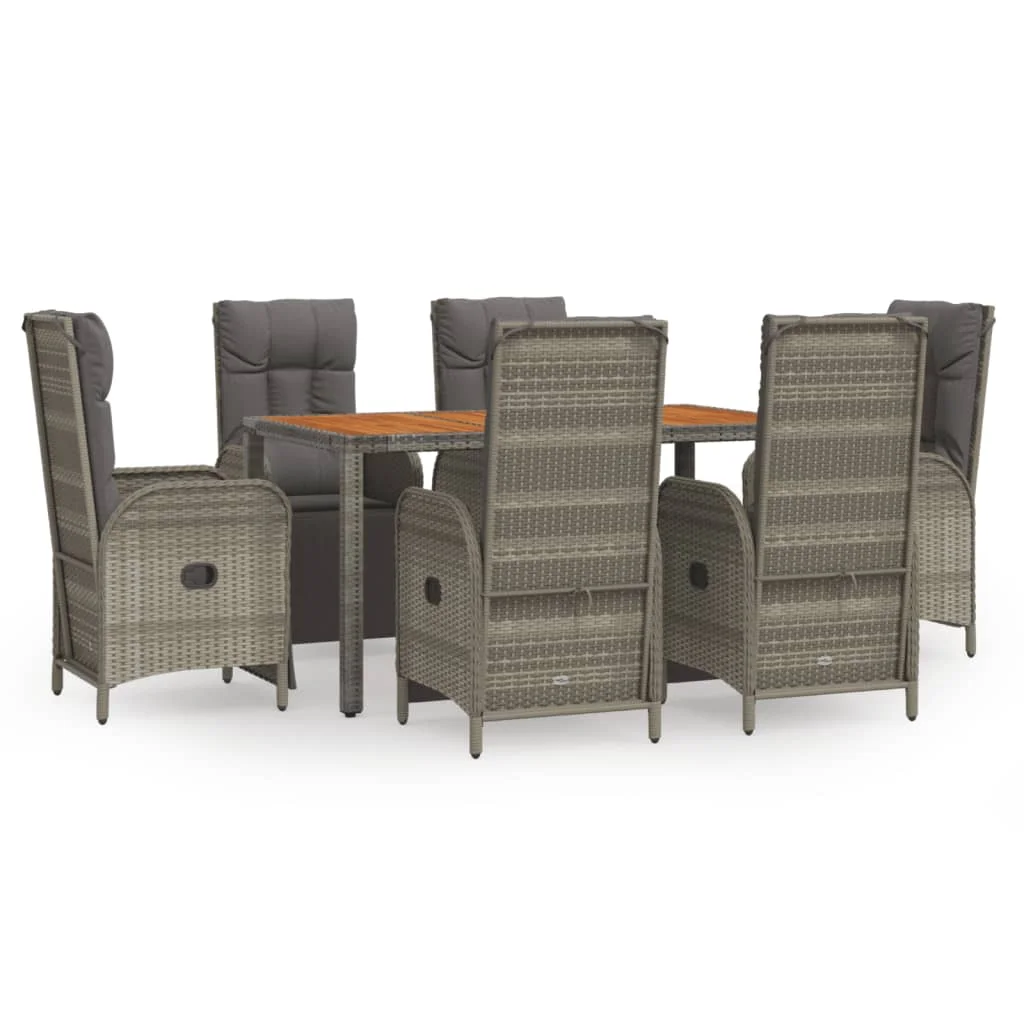 Dcenta 7 Piece Patio Dining Set with Cushions Gray Poly Rattan