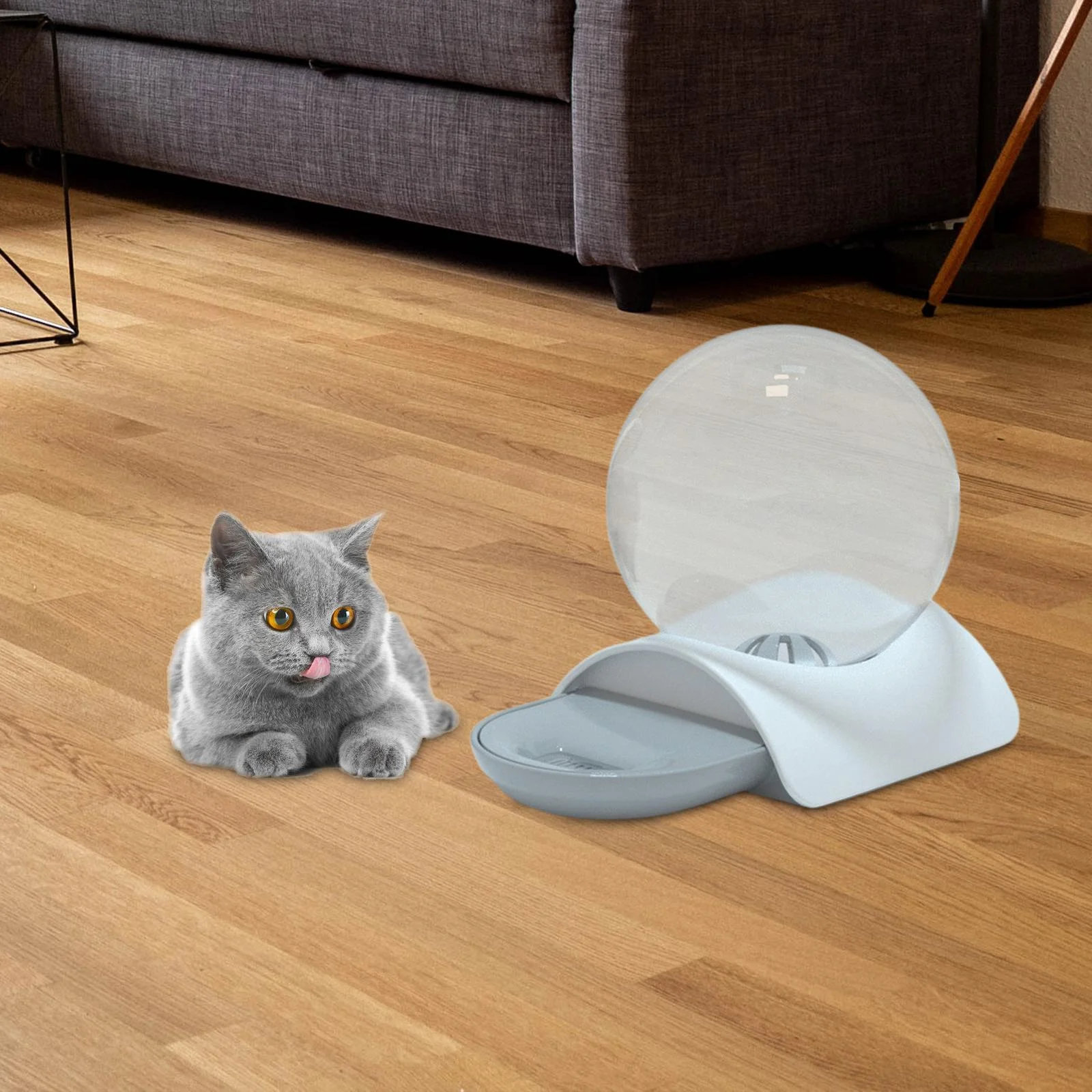 Automatic Water Dispenser Pet Feeder Drink Water Fountain Transparent Round Ball Cat Dog Drinking Bowl for Puppy Bubble Kitty Gifts , Grey