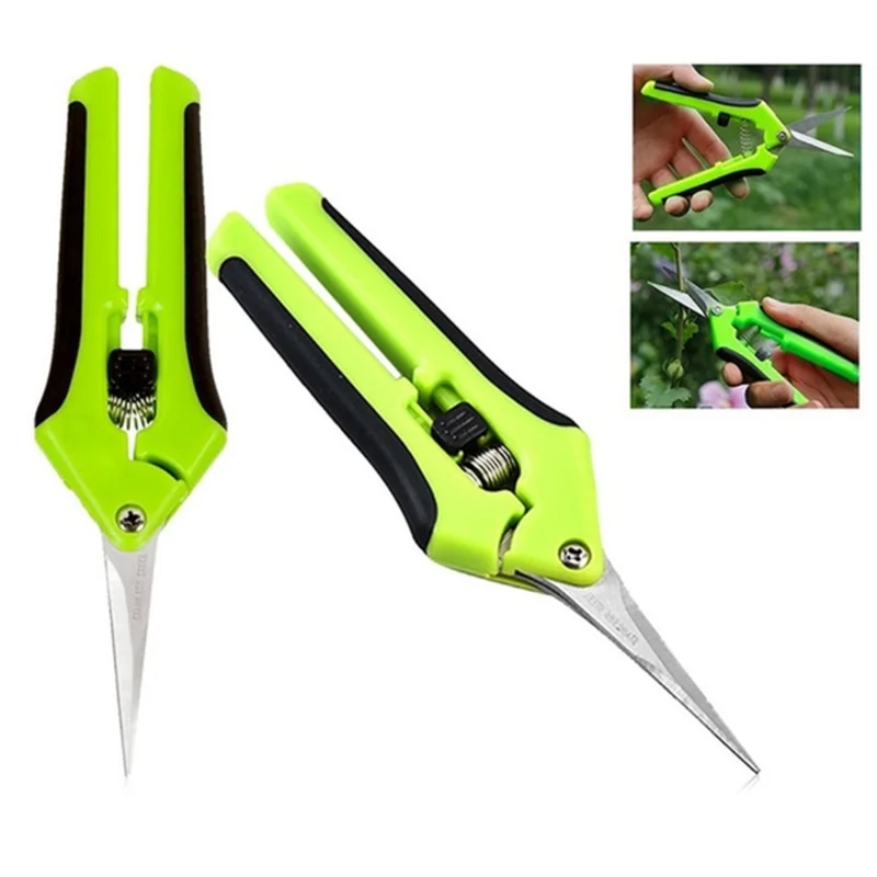 Garden Pruning Shears Stainless Steel Plants Fruit Grape Picking Scissors Horticulture Leaf Trimmer Straight Elbow Pruning Tools Straight head