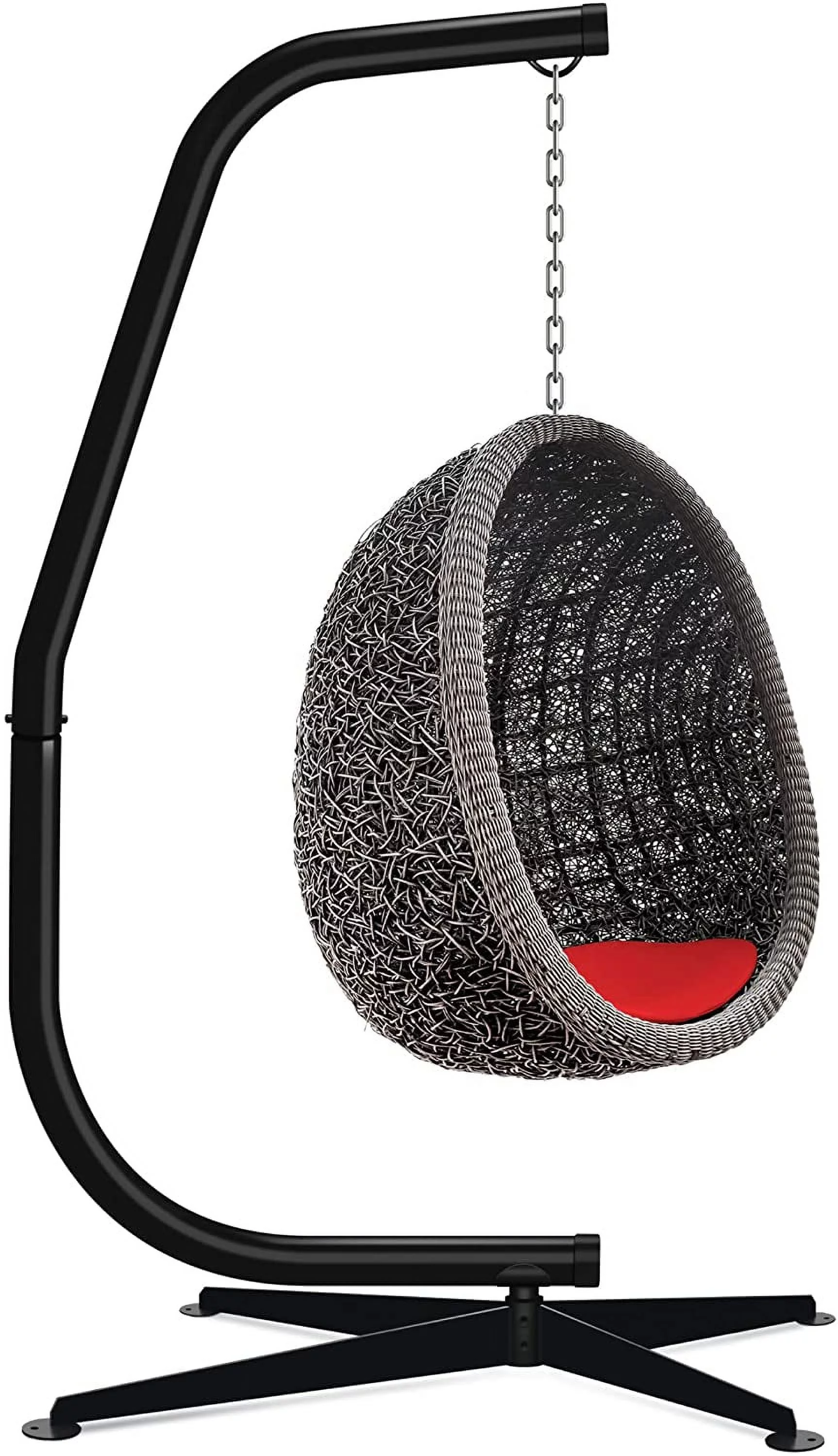 Metal Hanging Hammock C-Stand for Chair/Weather-Resistant Finish, Offset Base - Stand Only - Black