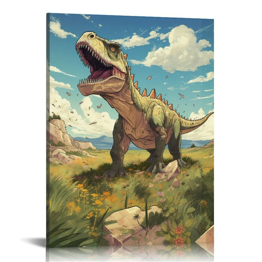ARISTURING Dinosaur Wall Art for Kids Boys Girls Room Decor, Framed Motivational Dinosaur Pictures Watercolor Dinosaurs Print Art for Boys Bedroom Nursery Room Playroom Wall Decor