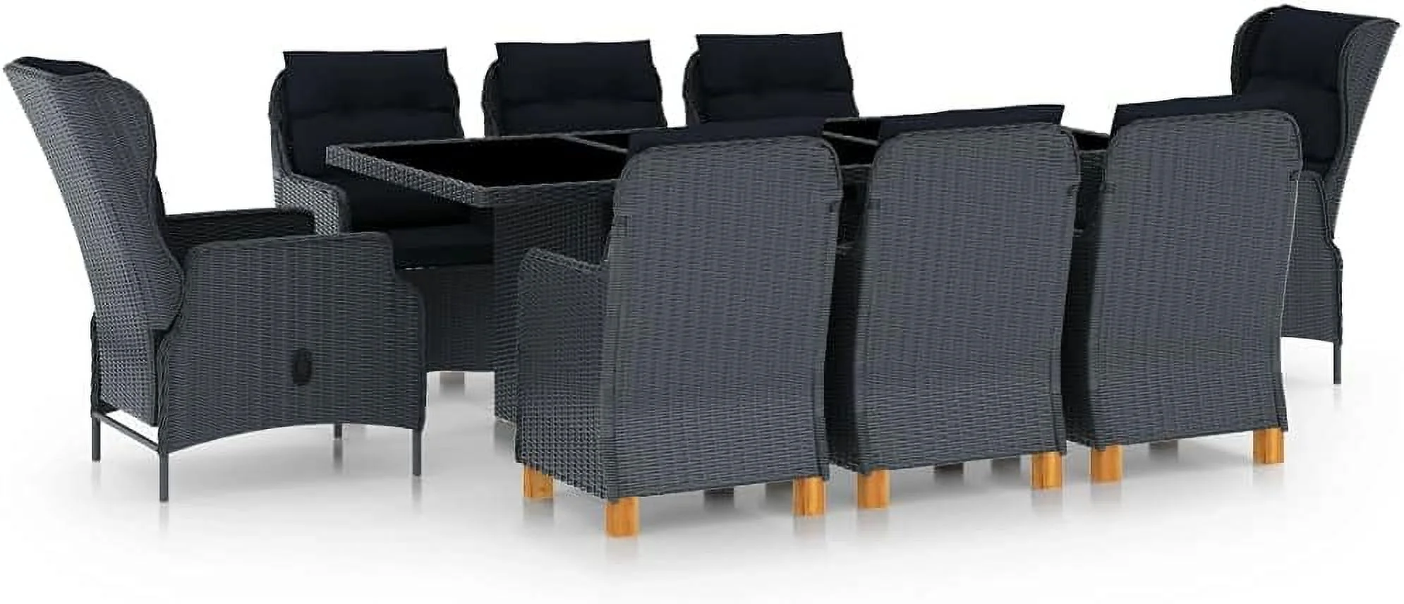 9 Piece Patio Dining Set with Cushions Poly Rattan Light Gray Outdoor Garden Patio Furniture Dining Table Set with 1 Table  8 Rattan Chairs  8 Seat Cushions and 8 Back Cushions