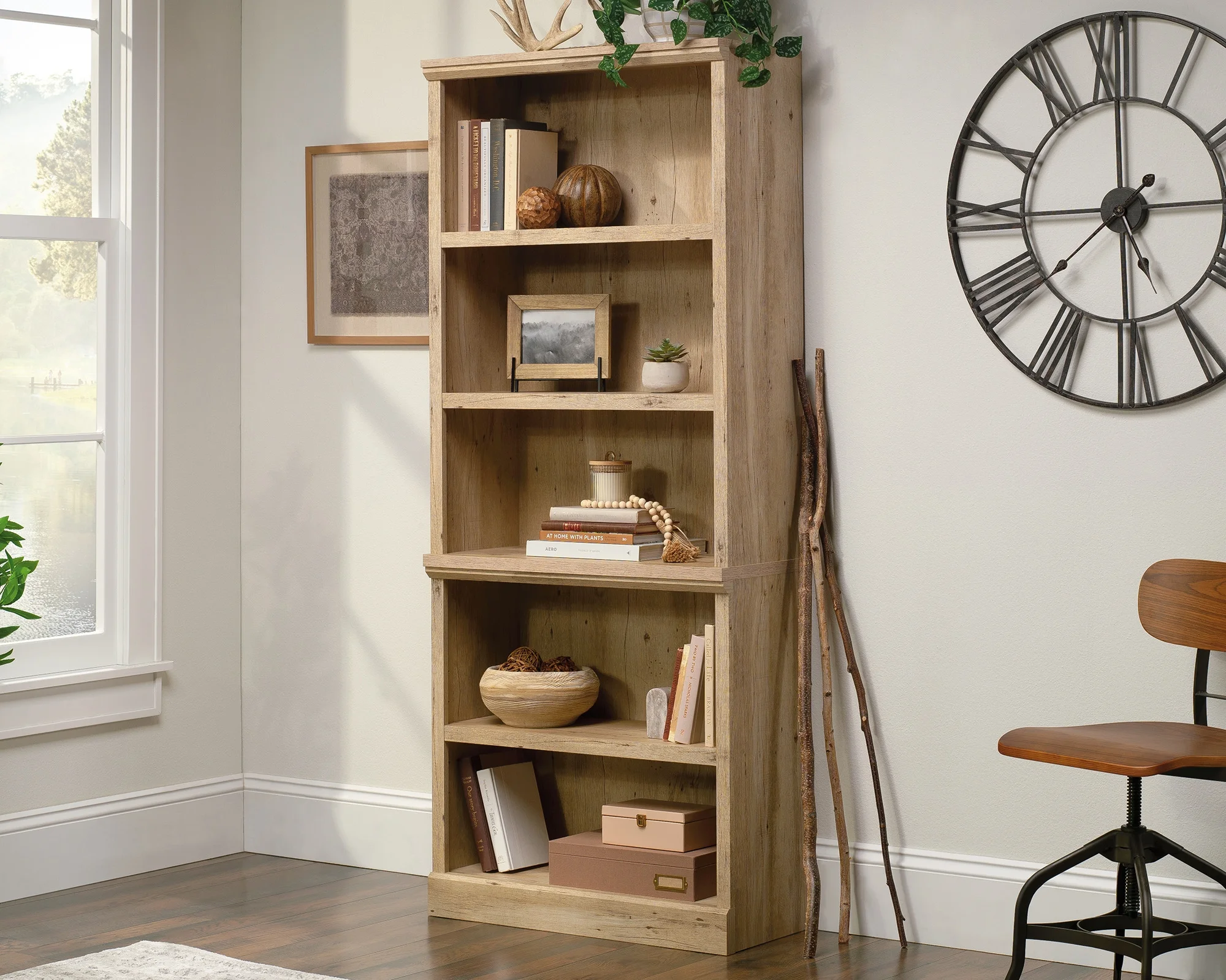 Aspen Post 5-Shelf Library Bookcase in Prime Oak