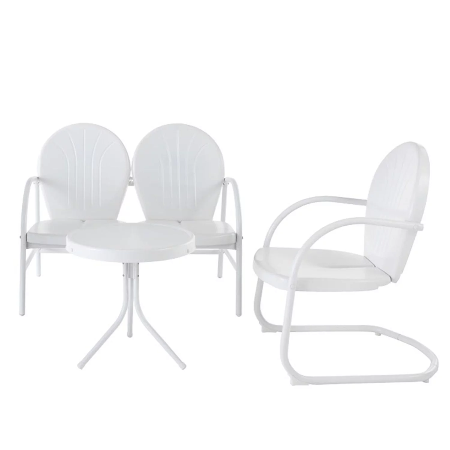 HomeStock Urban Upmarket 3Pc Outdoor Metal Conversation Set White Gloss/White Satin - Loveseat, Chair, & Side Table