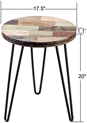 JYHOME Solid Round Wood  Reclaimed Wood   16" x 16" x 21.5" H Vintage Stool Accent Rustic Plant Stand Outdoor End Tables for Living Room Patio Bedroom  Assemble