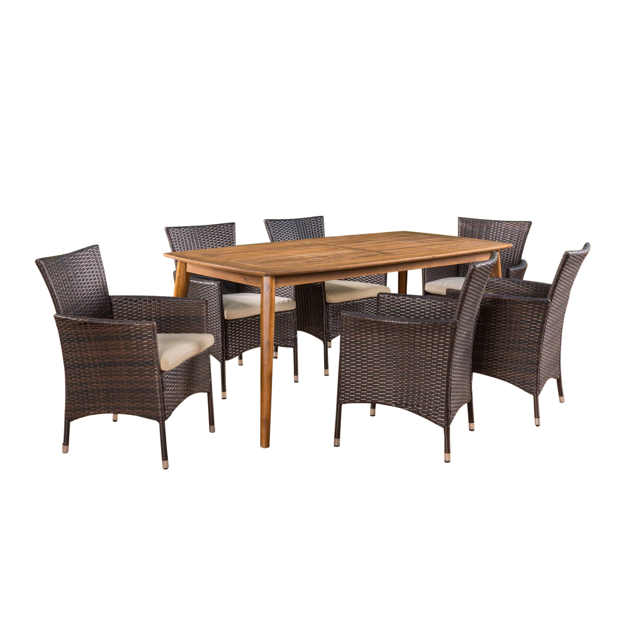 Noble House Jaxon 7 Piece Wooden Patio Dining Set in Teak