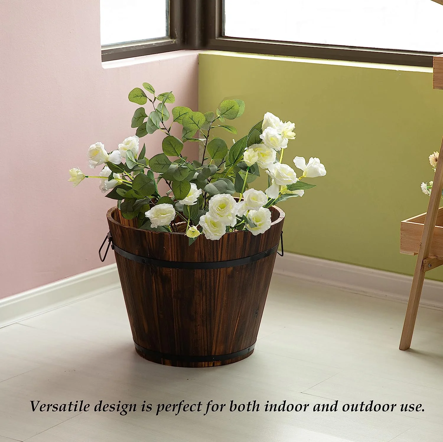 Wooden Whiskey Barrel Planters (14