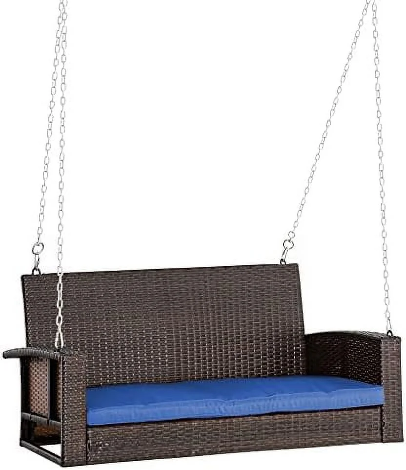 AYFDEGT 2 Person Wicker Hanging Swing Bench  Front Porch Swing Outdoor Chair with Cushions 550 lbs. Weight Capacity for Backyard  Garden  Cream White