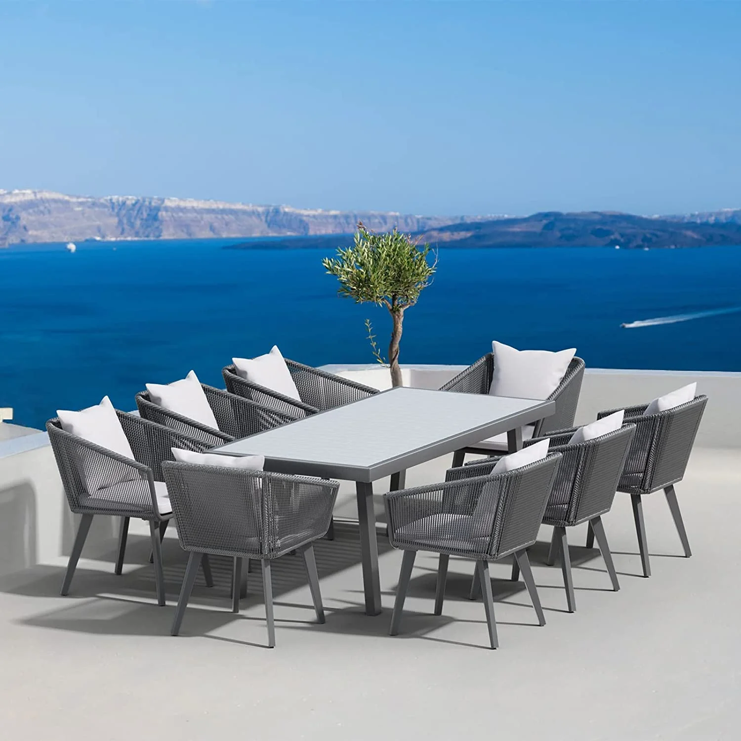 durable Outdoor Wicker Dining Set for 8  Handwoven Patio Table and 8 Chairs  Patio Furniture Set with All-Weather Aluminum Frame and Cushion