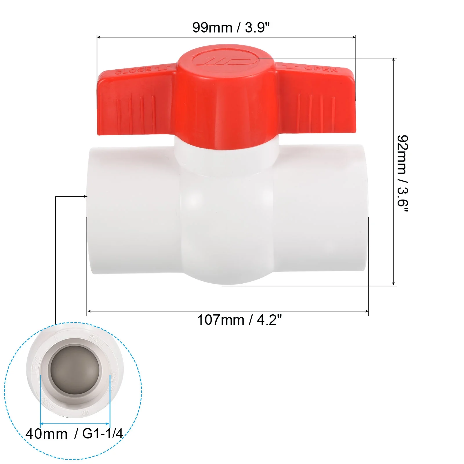 Uxcell 1-1/4'' UPVC Ball Valve Compact T Handle Round Socket Water Valve for Irrigation and Water Treatment, White