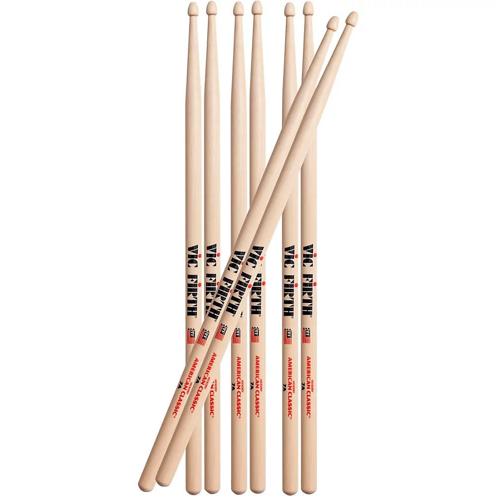 Vic Firth P7A3-7A1 American Classic Drum Stick - 7A Wood Tip Value Pack