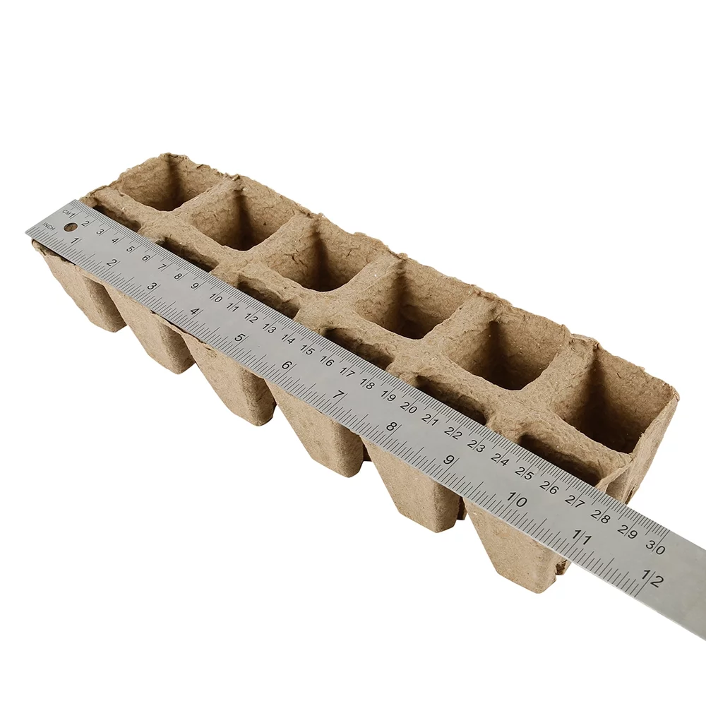 HOTBEST 12 Grid Square Seedling Tray Biodegradable Pulp Set 5 Baby Paper Cups + 12 Labels Brown