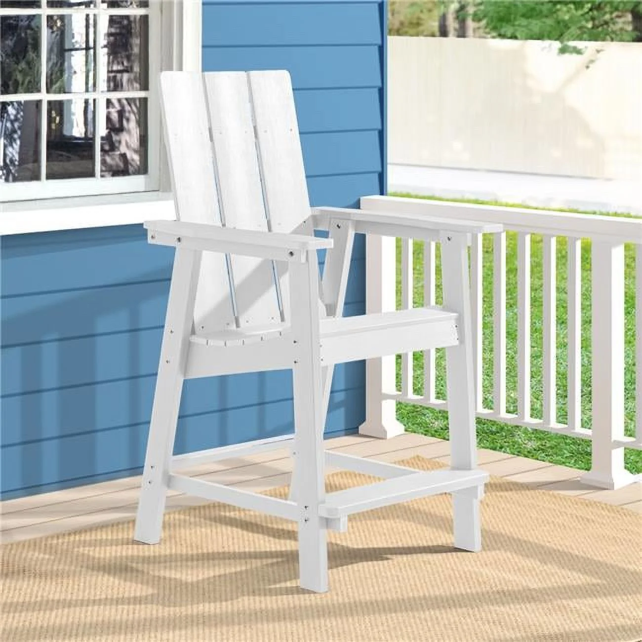 SANLUCE  Plastic Adirondack Chair Patio Chair with Big Armrests Fire Pit Chair Weather Resistant, Outdoor Bar Stool, White