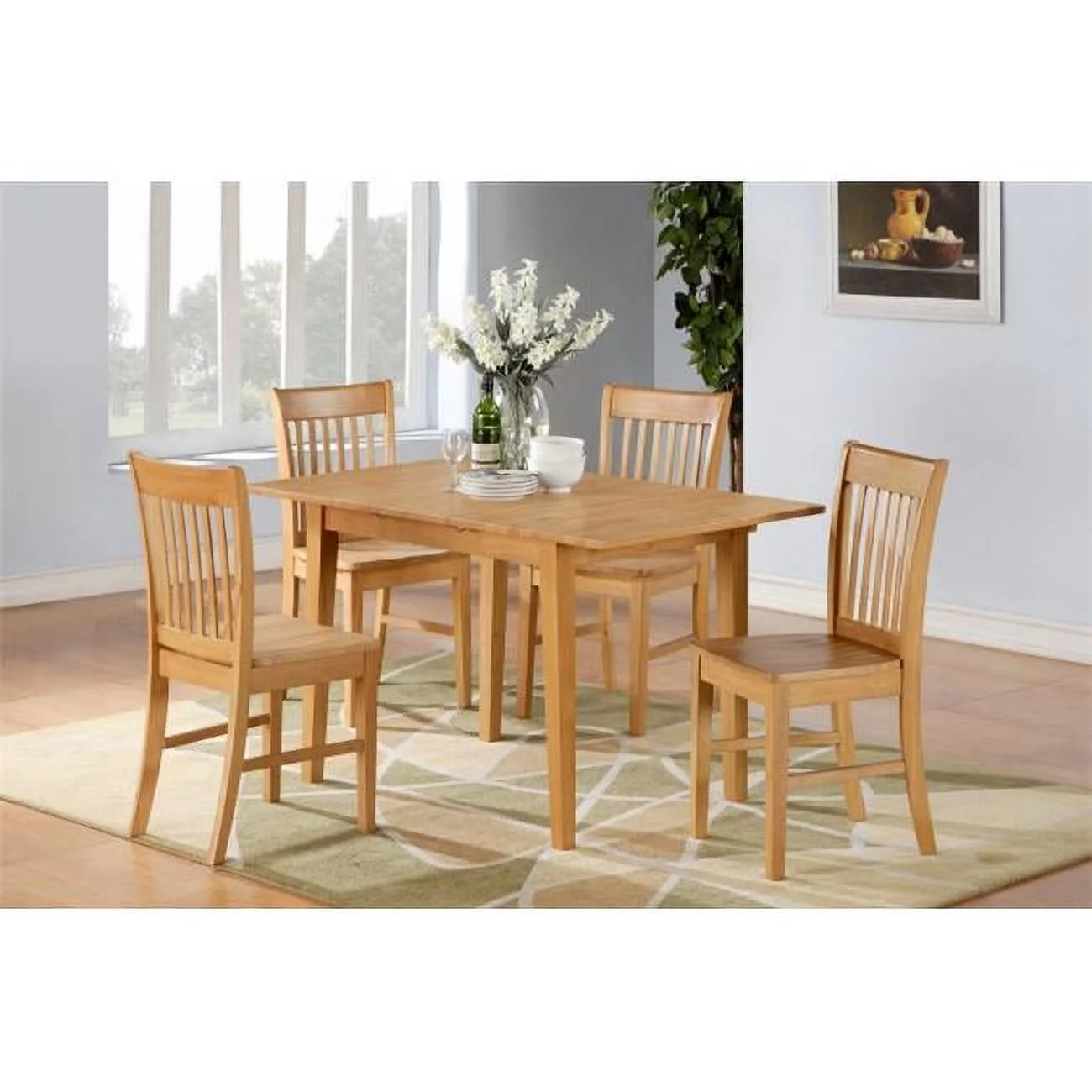 Norfolk 3PC Set with rectangular table featured 12 in extension Leaf and 2 wood seat chairs