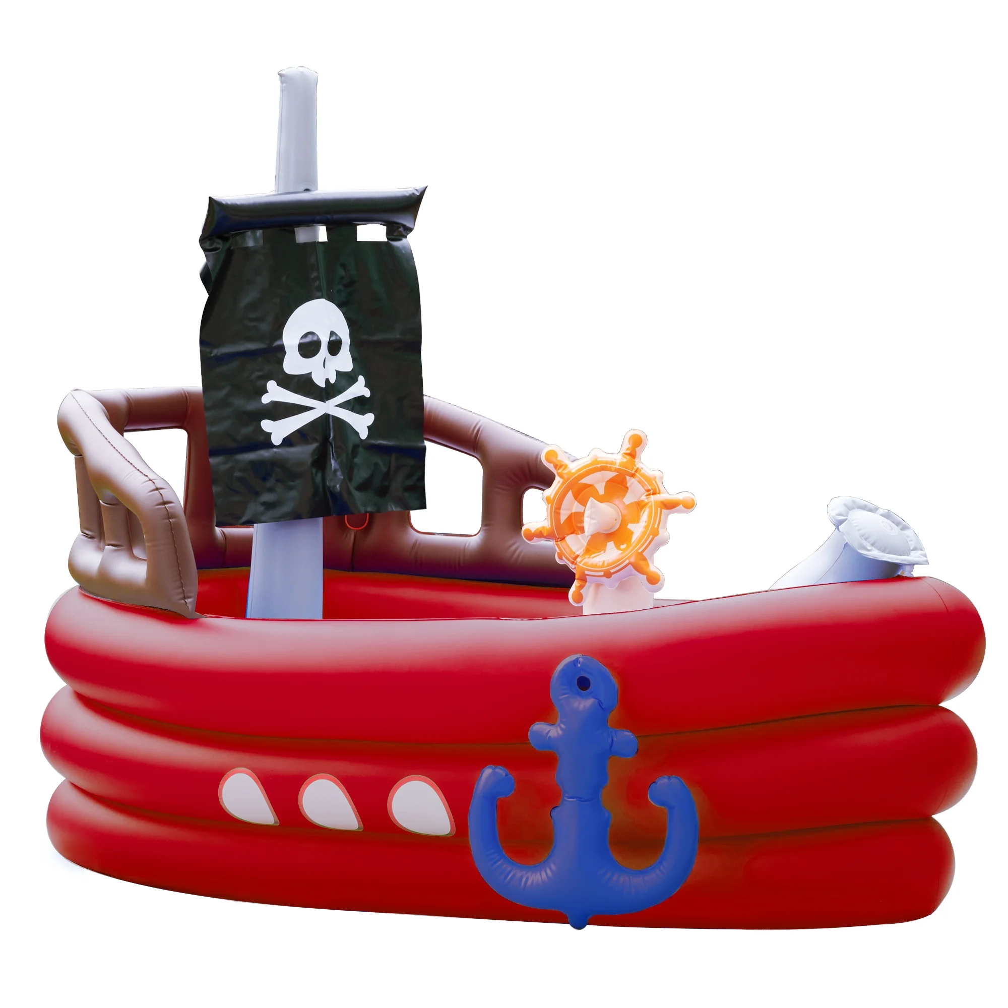 Teamson Kids - Water Fun Pirate boat Inflatable Sprinkler Play Center with pump - Red