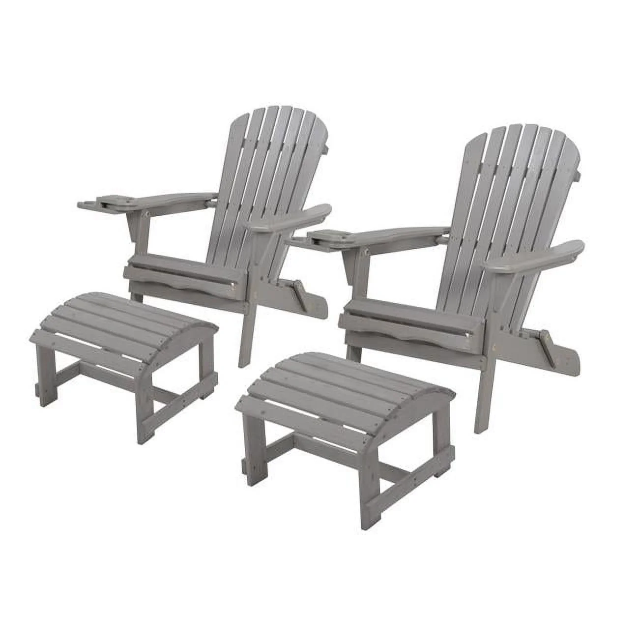 33.75 x 33 x 27.75 in. 2 Foldable Adirondack Chair with Cup Holder, Dark Gray