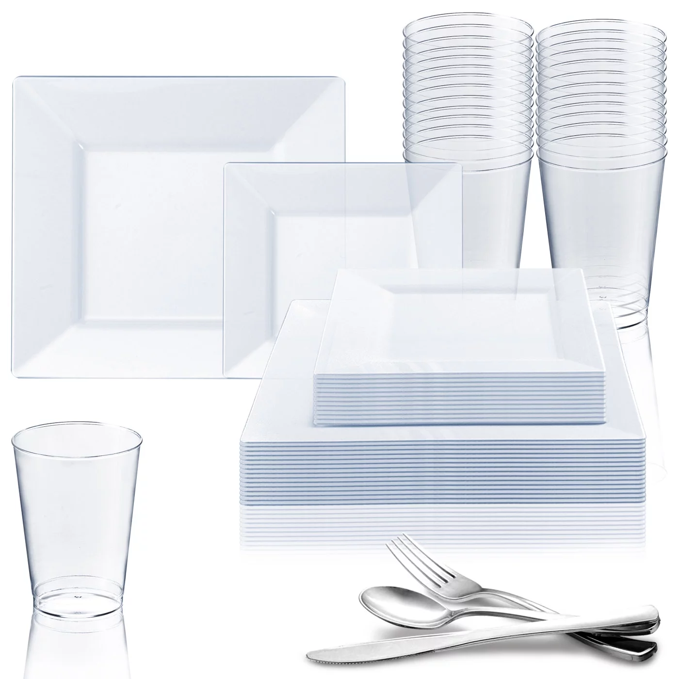 Disposable Plastic Party Dinnerware Set Large Square (60-Person Package)