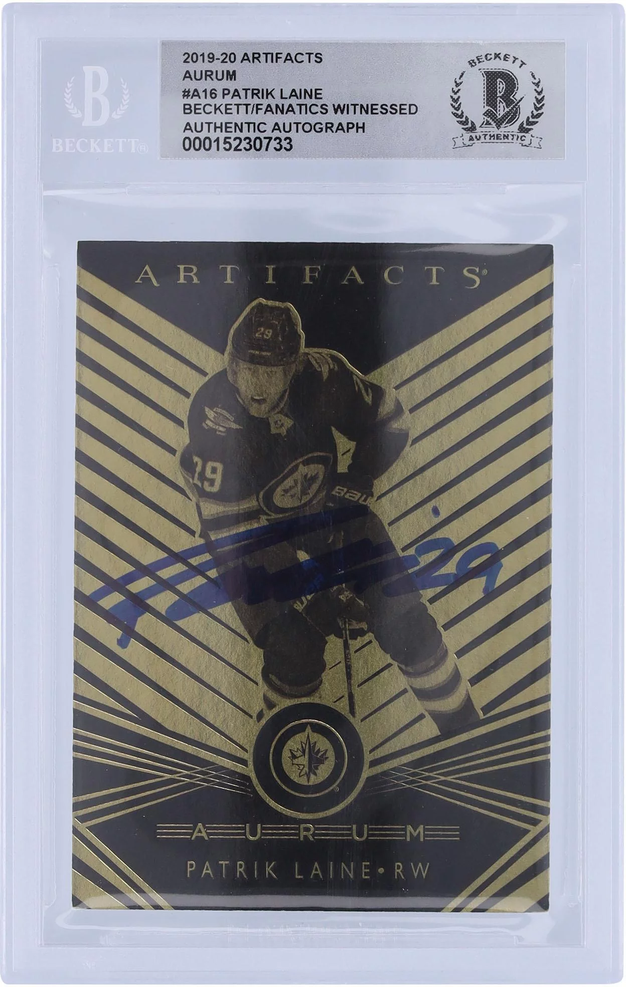Patrik Laine Winnipeg Jets Autographed 2019-20 Upper Deck Artifacts Aurum #A-16 Beckett Fanatics Witnessed Authenticated 10 Card - Fanatics Authentic Certified