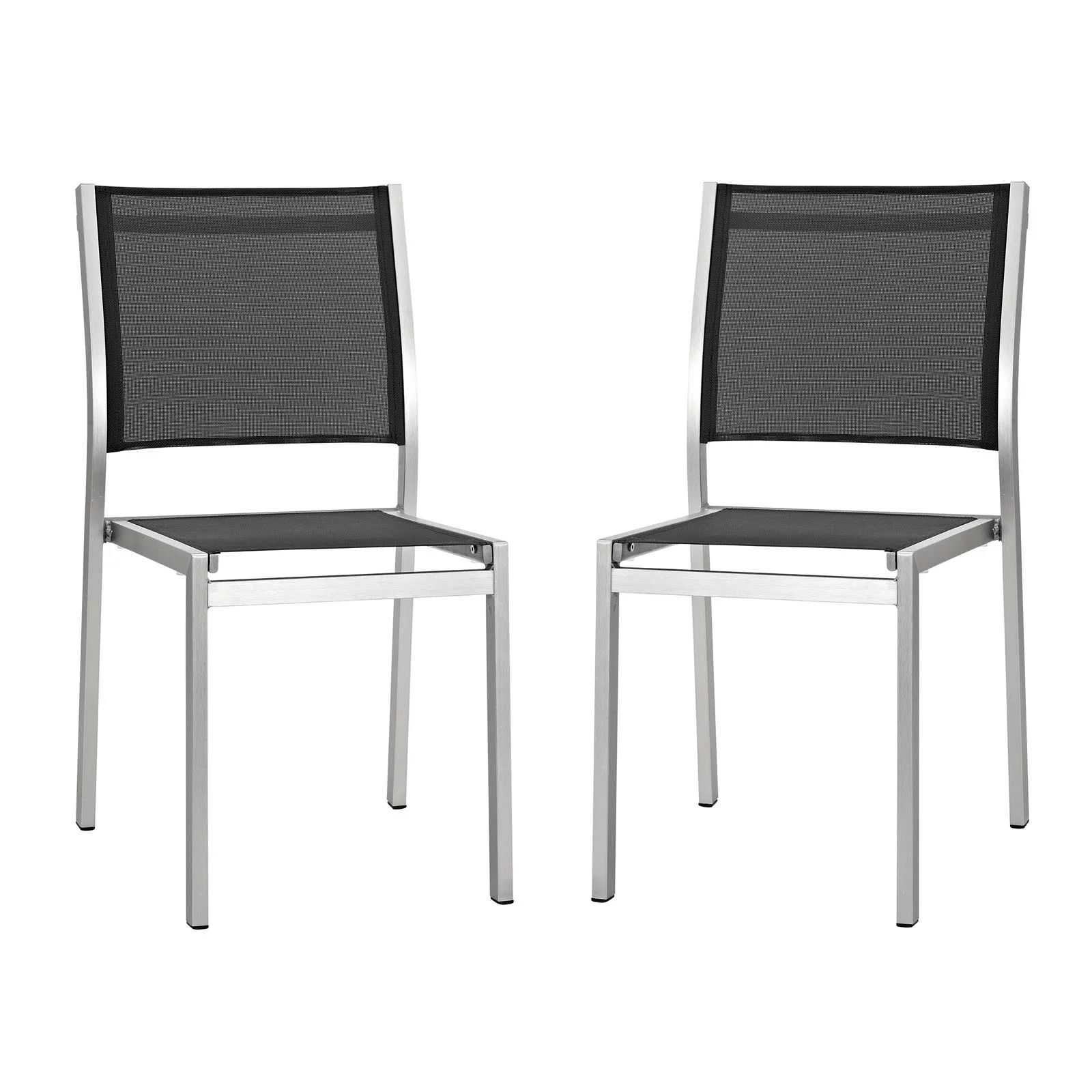 Modern Contemporary Urban Design Outdoor Patio Balcony Dining Chair ( Set of 2), Black, Aluminum