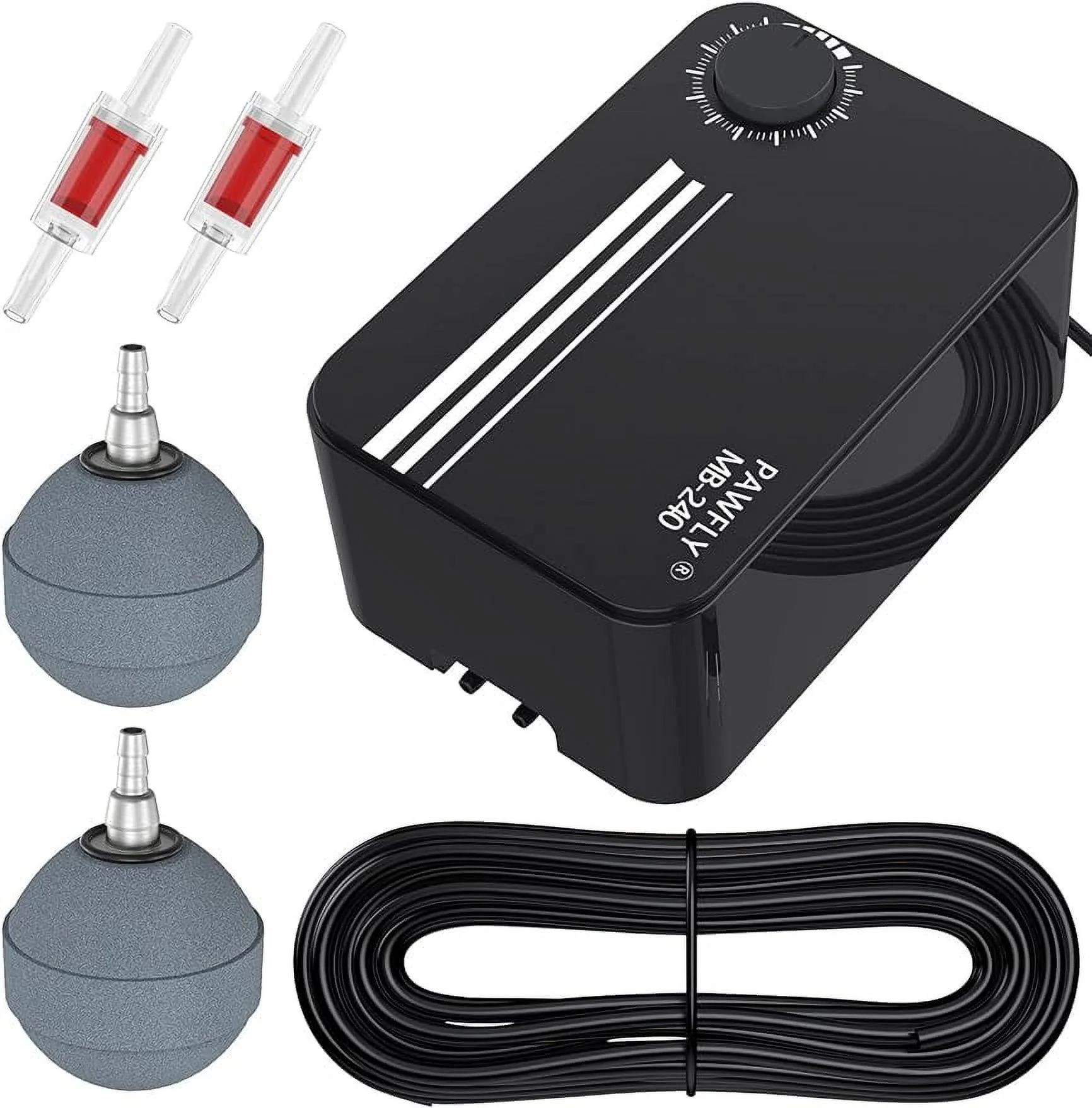 Pawfly 120 GPH Pond Aeration Kit Dual Outlets Adjustable Oxygen Aerator Pond Air Pump Kit with Stone Airline Tubing and Check Valve Accessories for Water Gardens & Koi Fish Ponds up to 300 Gallons