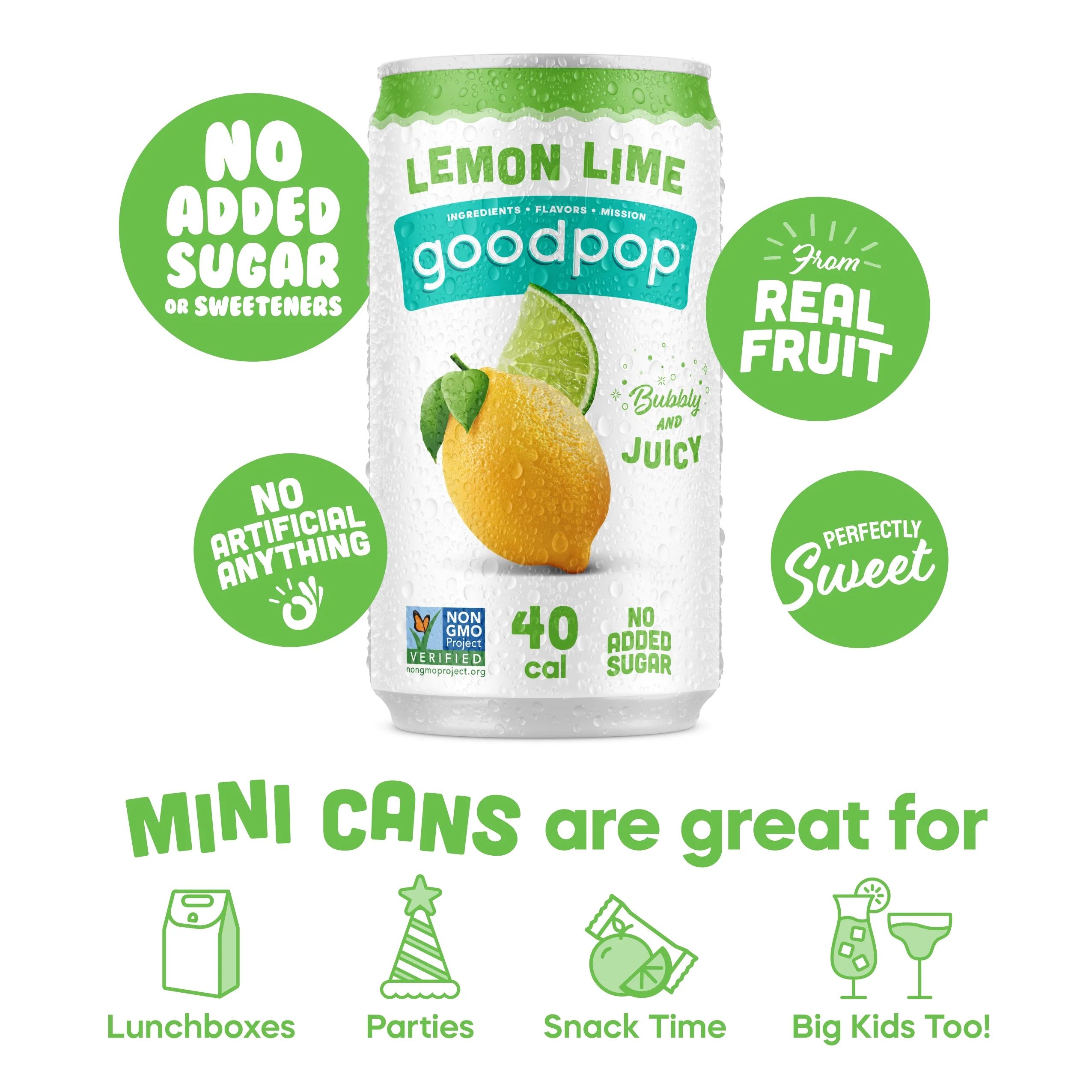 GoodPop Just Juice + Bubbly Water Mini Cans Lemon Lime 7.5 fl oz 6 pk