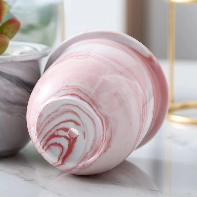 Nordic Style Marbled Gold Iron Frame Ceramic Flower Pot  Decor Vaso Para Bonsai Balcony Plant Pots  Cactus Wholesale